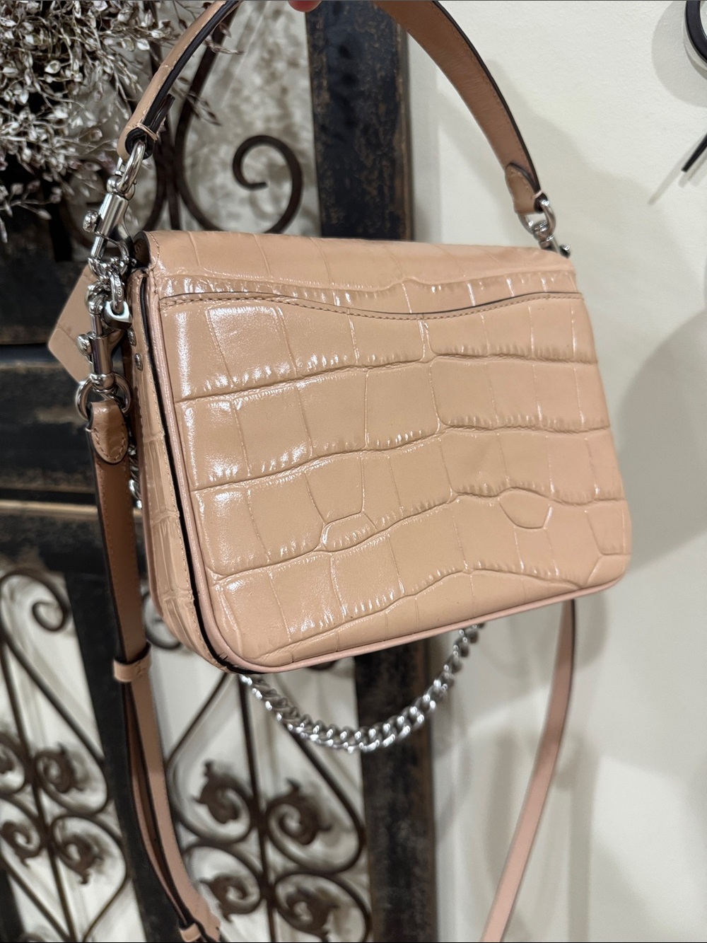 Coach Cassie Croc-Embossed Leather Crossbody with Silver Chain - Picture 2 of 8